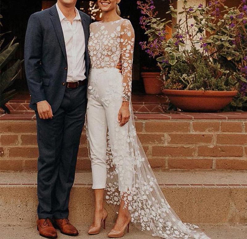 2020 Autumn Women's Lace Jumpsuit Windbreaker with Long Sleeves - European & American Style