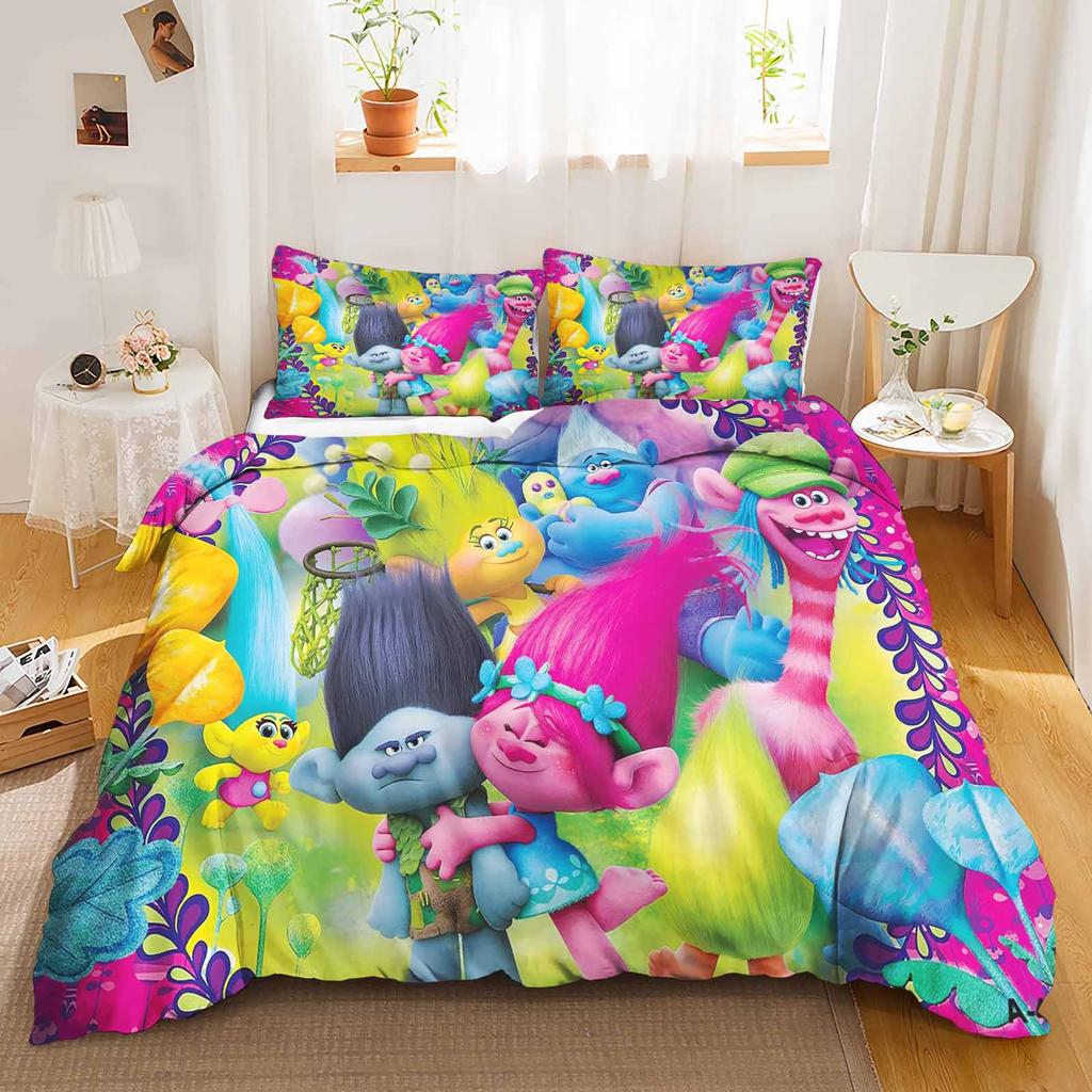 Trolls Anime Bedding Set Duvet Cover 1009 Polyester Suitable For Children And Adults 3-Piece Set