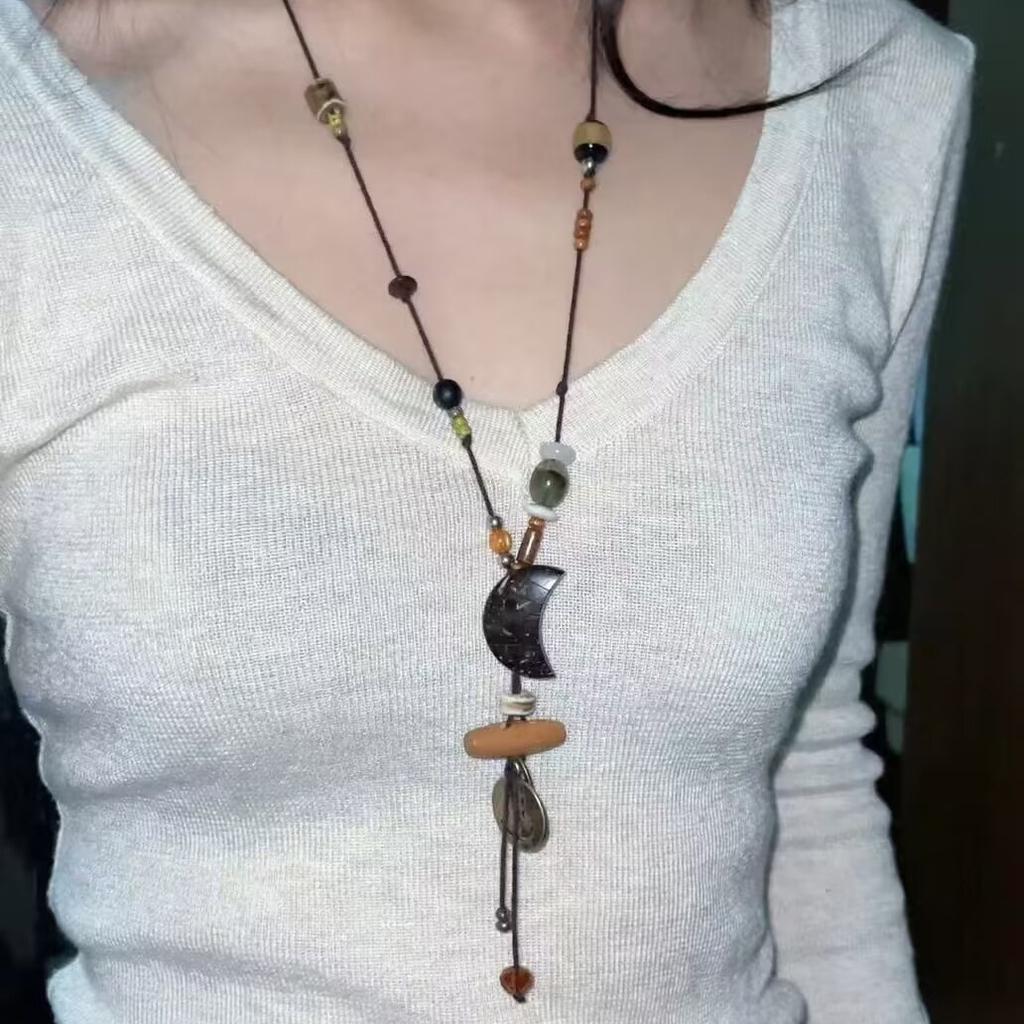 Деревянные бусины-смайлики опаловые рисовые бусины смола хрустальное ожерелье ретро нишевая цепочка на ключицу универсальные высококлассные украшения женщины