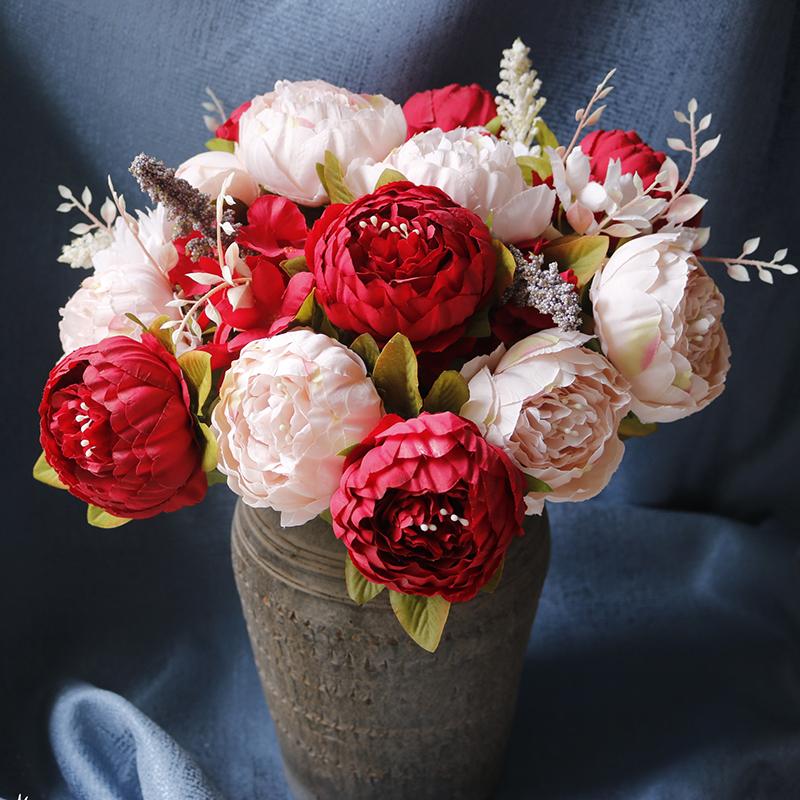 13 Heads Silk Peony Artificial Fake Flowers Wedding Bouquet Home Party Decor