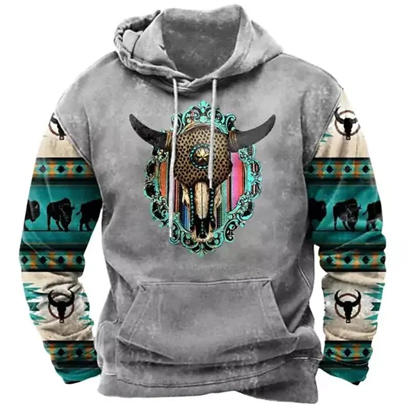 Зимняя мужская толстовка с капюшоном Harajuku Ethnic Wind Graphics Retro Clothes Pullover Shirt Casual Street Loose Casual Hoodie