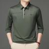 2025 Новинка Осени Мужская Футболка Поло с Длинным Рукавом для Среднего Возраста, Деловая, Удобная, Однотонная, с Воротником
