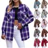 Women's Fashion Long-Sleeve Button-Down Plaid Shirt With Pockets