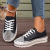 Shoes for Women Sneakers Plus Size 35-43 Crystal Thick Soles Casual Rhinestones PU Walking Flats Thick Bottom Lace Up Shoes
