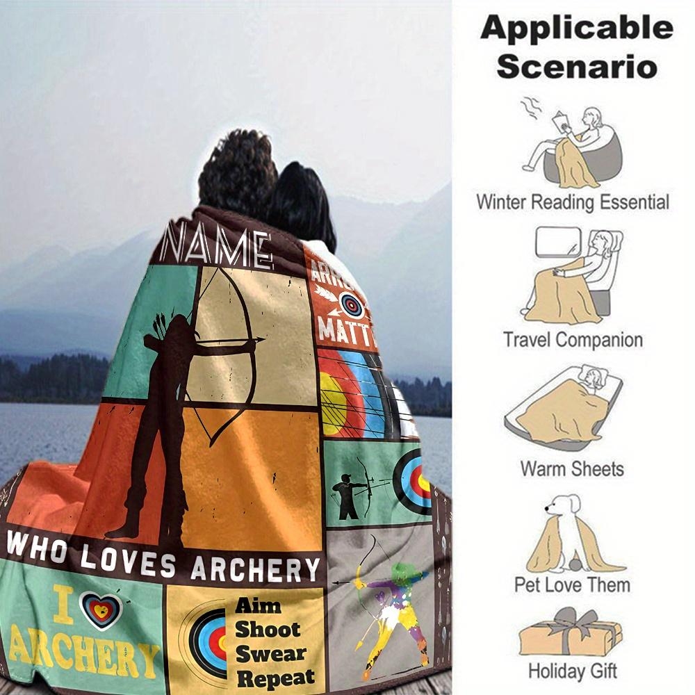 Archery Silhouette Target Bow Arrow Four Seasons Blanket Customized With Your Name Lightweight And Warm Perfect Gift For Home Office Camping Sofa