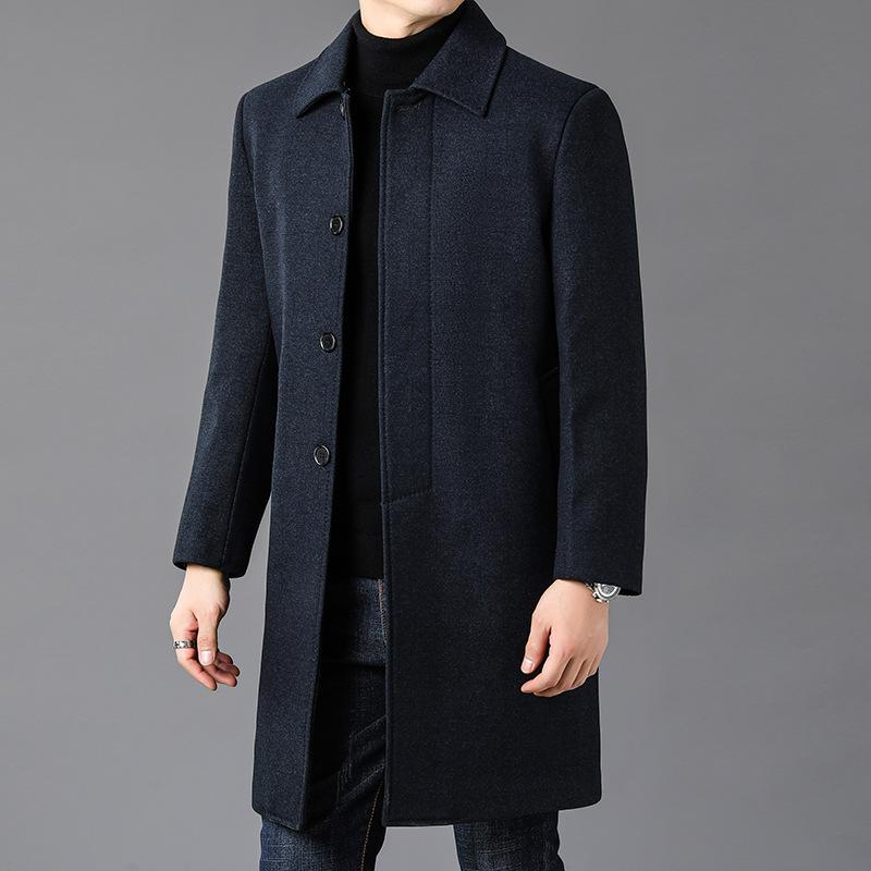 Popular Autumn and Winter Men's Long High-end Wool Coat Dad's Fleece Thickened Casual Coat