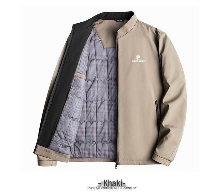 Pierre Cardin Men's Stand-Up Collar Cotton Jacket, Dad Style, Thickened for Autumn/Winter 2025.