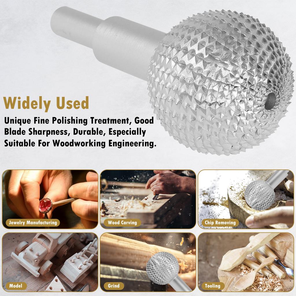 1 шт. здесь Роторная борфреза Углеродистая сталь Борфреза для резьбы по дереву Хвостовик 10 мм Прочная роторная шаровидная стамеска Шлифовальная головка Полировальный шарик для гравировки