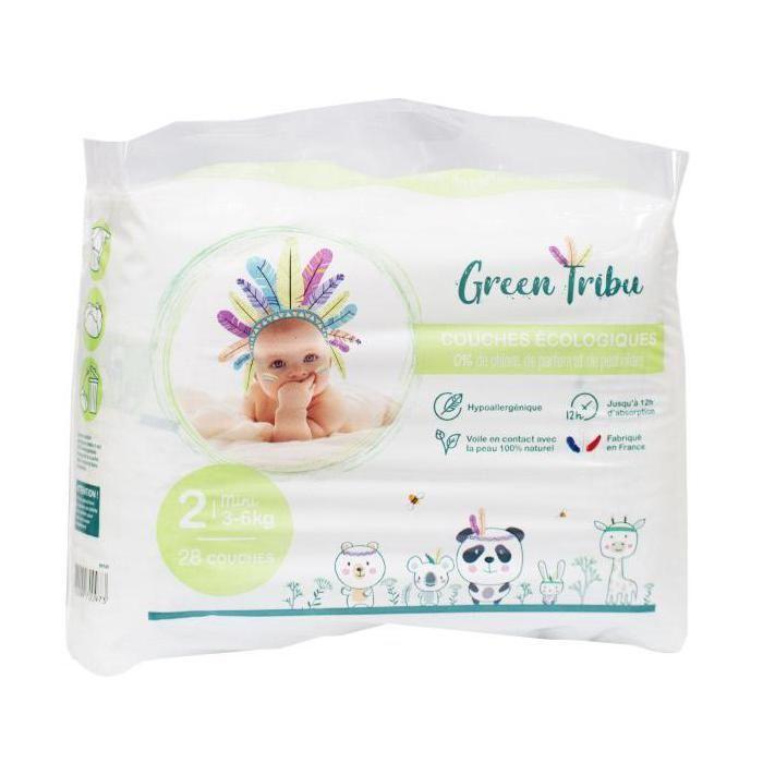 Green Tribu Couches Écologiques Taille 2 3-6 Kg 28 Unités