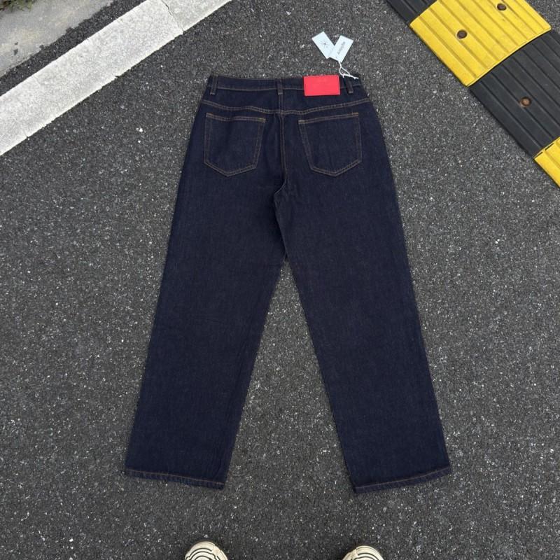High-Quality White Printed Washed Distressed Straight Leg Denim Jeans Unisex Streetwear