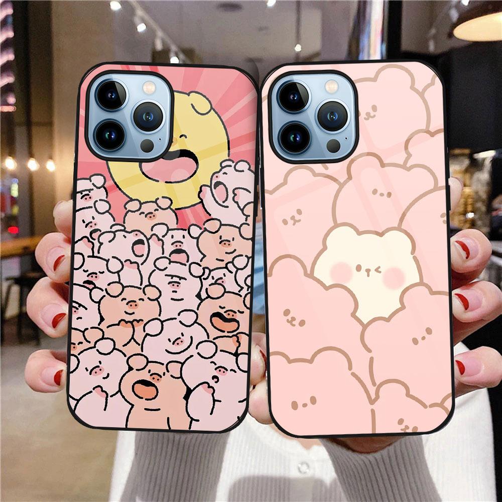 Cute Rabbit Animal Glass Case For Iphone 13 14 12 Pro Max Mini Xs Xr X Cover For Iphone 7 8 6s Plus Se 2022 11 Protection Shell