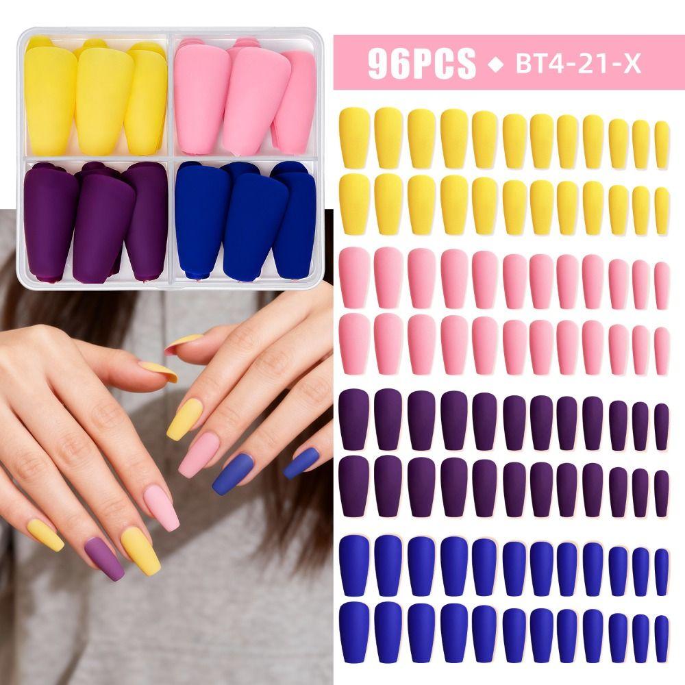 96pcs Mix Color French False Nails Coffin Ballet Press on Nails Woman DIY Nail Art