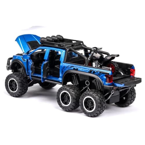 2023 1/24 Scale Simulation Pickup Truck Off-Road Pull Back Vehicle Alloy Car Model for Collection and Display for Ford (Raptor F-150)