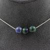Stones and Minerals. Necklace 3 Azurite Chrysocolla Beads 8 Mm. Stainless Steel Chain Necklace Women Men. Custom Size