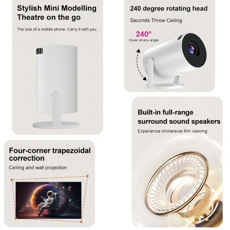 Проектор 1080P с USB-подключением, с вращающимся на 240 градусов объективом и автоматической коррекцией для использования в различных сценариях