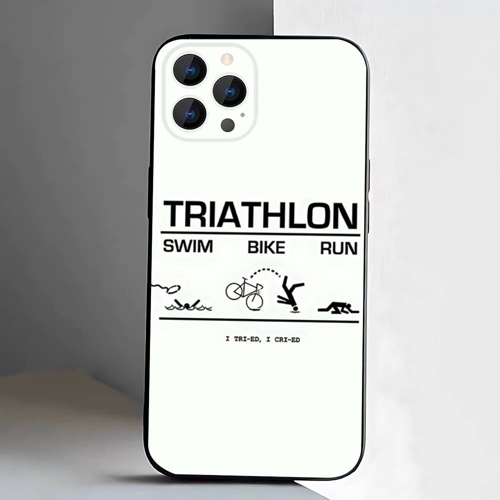 Чехол для iPhone 17,16,15,14,13,12,11 Air,Plus,Pro Max,XS,X,XR,SE,Mini,8,7 с принтом Триатлон Плавание велосипед бег, Мягкий силиконовый черный чехол