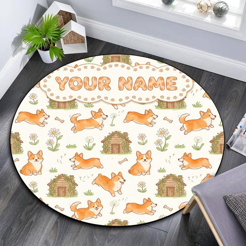 Custom Name Custom Wildlife Round Area Rug,Carpet Rug for Living Room Bedroom Sofa Playroom Decor,Non-slip Floor Mat