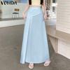 VONDA Women High Waist Solid Color Splits Casual Long A-line Skirts