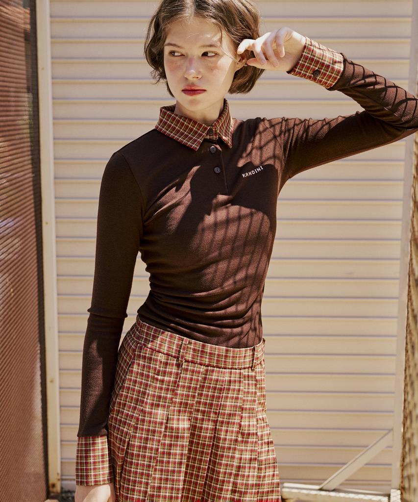 KANDINI Brown Soft Check Polo Shirt