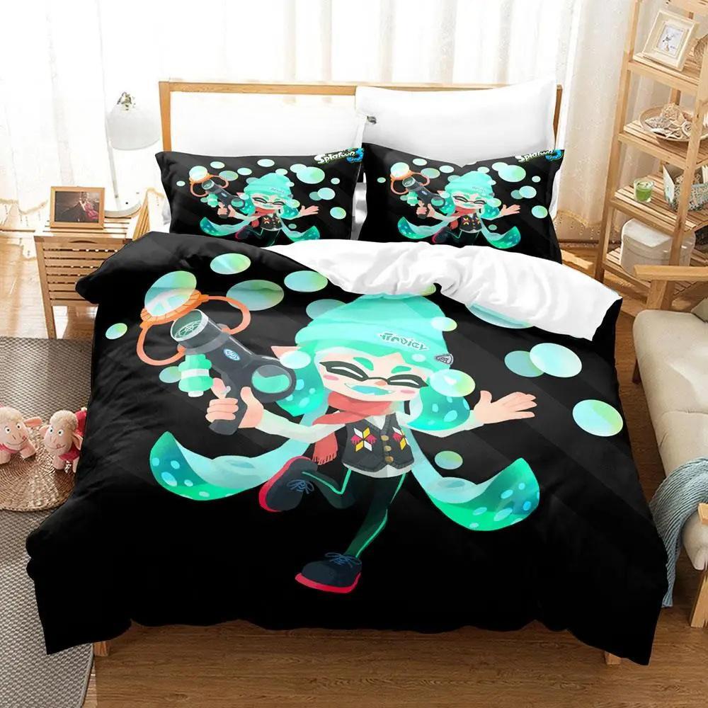 Кавайный Игровой Набор Постельного Белья Splatoon 3 Односпальный Полуторный Двуспальный Queen King Размер Набор Постельного Белья Для Взрослых Детей Спальня Комплект Пододеяльников Комплект Простыней