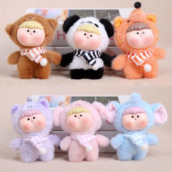 Yousheng Adorable Doll Pendant Multifunctional Plush Keychain with Hanging Buckle Cute Animal Shapes Fox Panda Soft Skin-Friendly Vinyl Face Gift