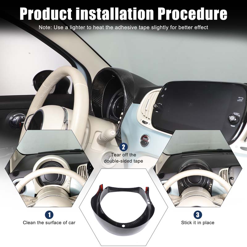 For Fiat 500 2016-2026 Real Carbon Fiber Car Center Control Display Frame Cover Sticker Car Interior Accessories