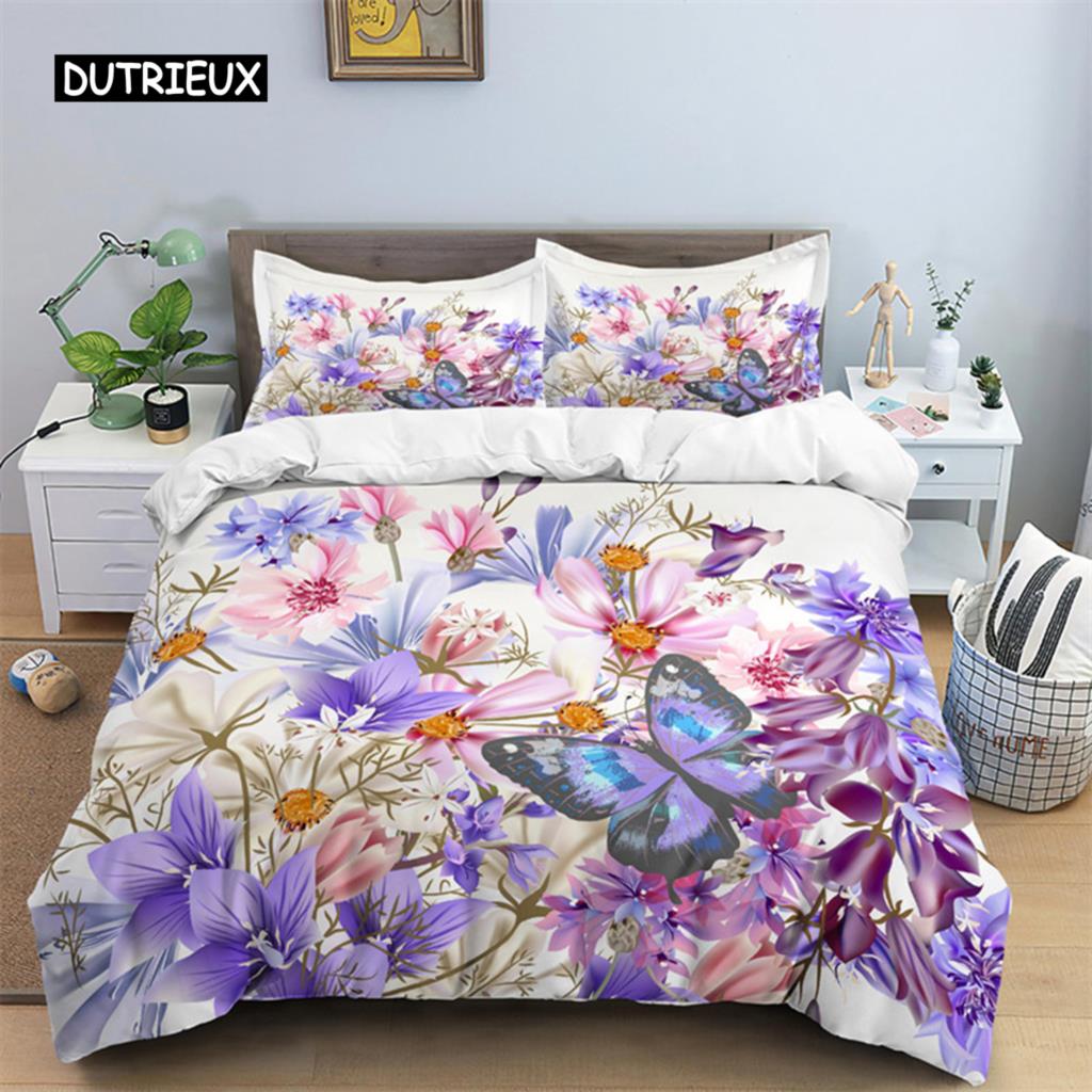 Butterfly Duvet Cover Set Microfiber Flying Golden Butterfly Printed Bedding Set Dreamy Night Butterfly Double Queen King Size