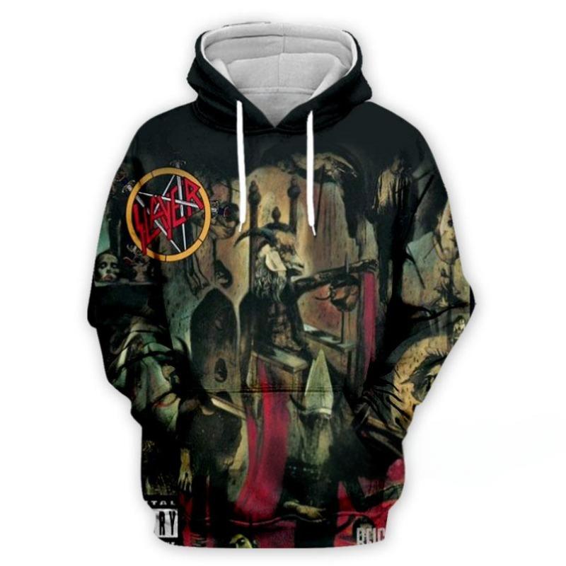SLAYER ROCK Толстовки Мужские 3D Печать Мужчины Женщины Свитшот Повседневная Оверсайз Мужская Одежда Уличная Мода Толстовка
