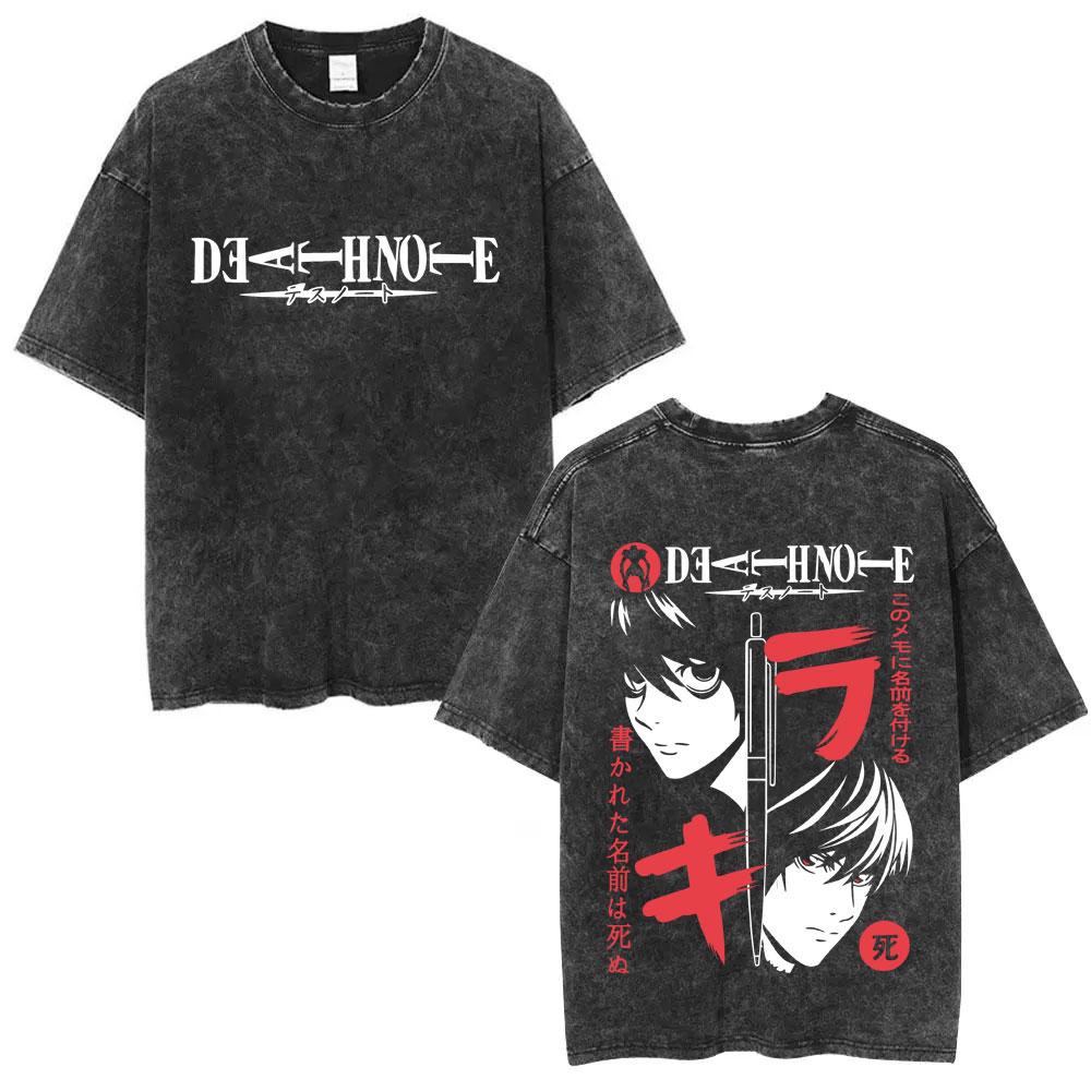 Washed Vintage Anime Death Note Ryuk T Shirts Men Women Fashion Oversized Crewneck Tshirts Mens Cartoon Manga Merch Streetwear