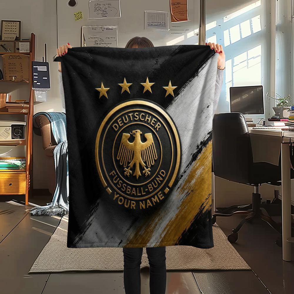 Custom Name Deutscher Fußball-Bund Flannel Blanket, High quality Comfortable for All Seasons, Home Decor, Warmth and Comfort