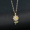 New  Sweet Zircon Sunflower Pendant Necklaces for Women Stainless Steel Chain Jewelry Accessories Wedding Party Gifts