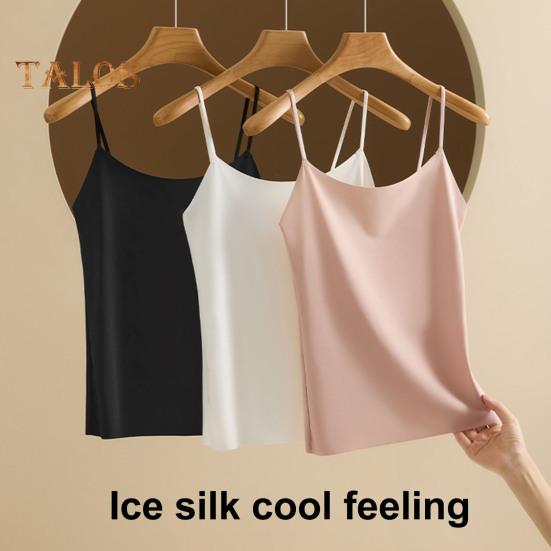 Женский топ-майка из искусственного шелка, топ-майка из атласа Ice Silk, топ-майка без рукавов на тонких бретельках с круглым вырезом, базовая летняя шелковая блузка
