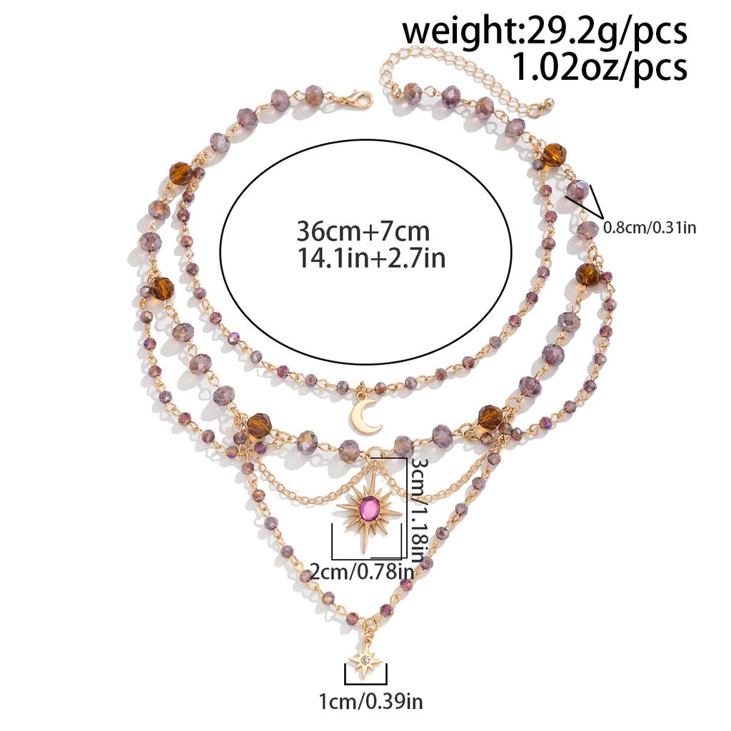 Bohemia Multilayer Imitation Crystal Acrylic Beads Necklace for Women Moon Pendant Jewelry Accessories Gift