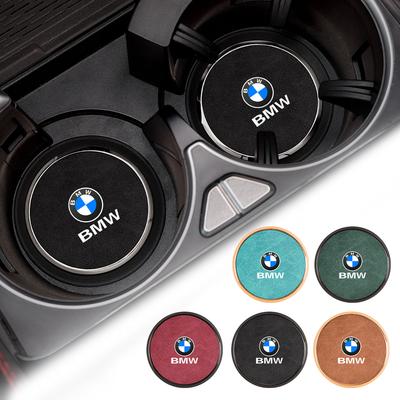 Для 1 3 5 6 Серии E39 E90 E36 E60 E30 F30 G20 X1 X3 X5 X6 2 шт. Автомобильный держатель для стакана воды Подставка Кольцо из сплава Кожаный Подстаканник Противоскользящий Коврик
