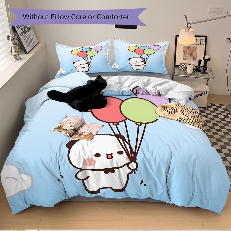 Balloons Cute Bear Print 3Pcs Bedding Setduvet Cover With 2 Bedropillowcase Home Birthday Gift