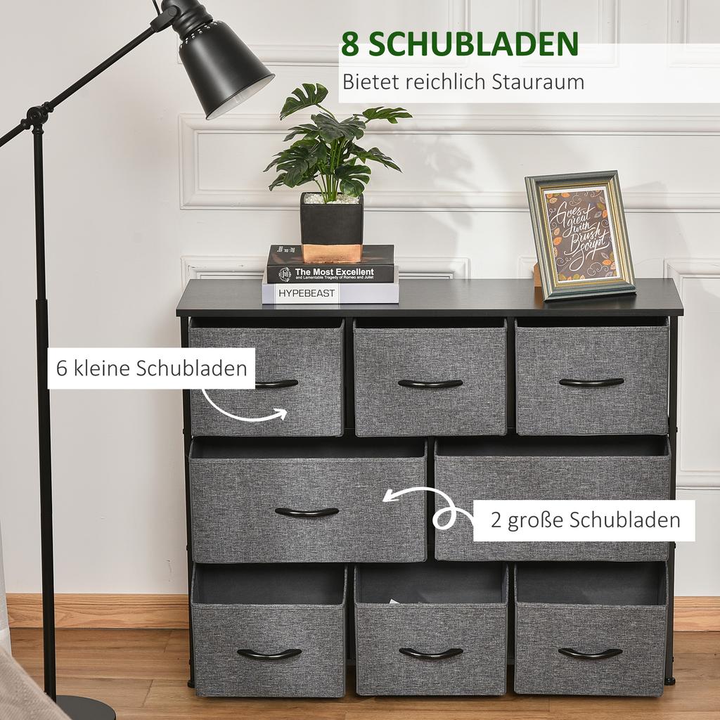 Chest of Drawers with 8 Foldable Drawers, 3-Tier Fabric Bedroom Dresser, Clothes Storage Unit for Bedroom Living Room, Dark Grey