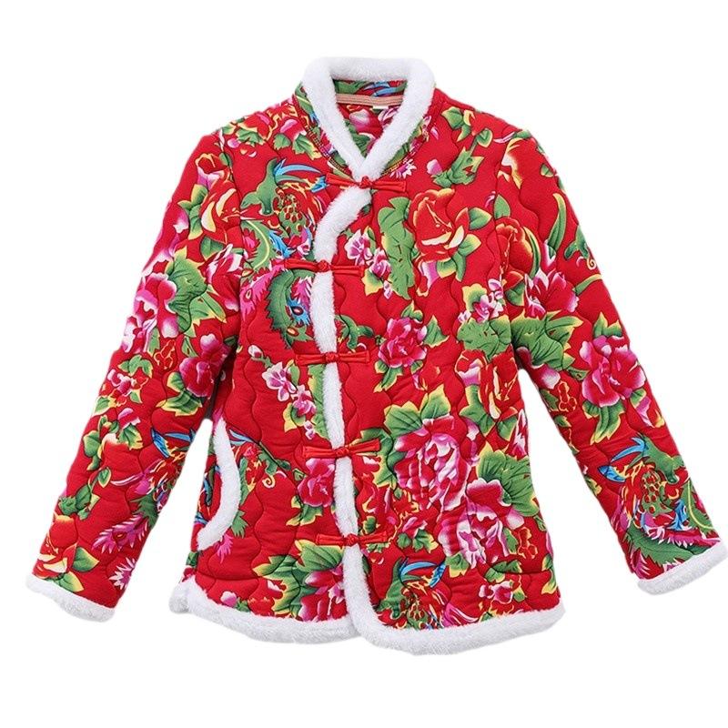 Зимняя новинка, китайская цветочная куртка с длинными рукавами, женственное ретро-пальто с хлопковой подкладкой