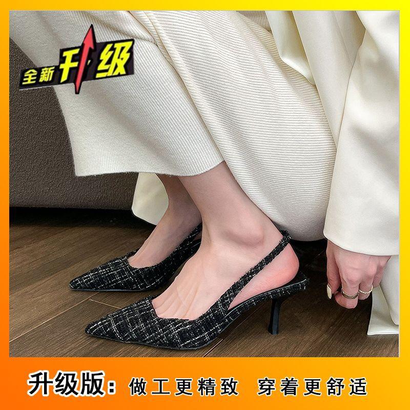 Высокочувственный нишевый морской солевой синий мешок голова чистое желание высокие каблуки женские 2025 лето новый задний пустой сандалии маленький ароматный одинарные туфли