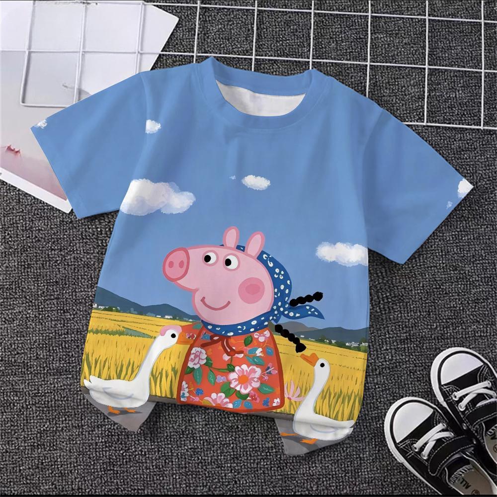 Trendy Cute Cartoon Print Tee Summer Casual Crew Neck Street Fashion Kids Short Sleeve Peppa Pig 3 14 Years