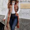 Sleeveless Turn Down Collar Plaid Mid Length Women S Vest