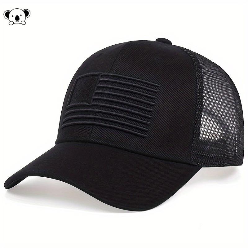 Embroidered National Flag Baseball Cap Men Women Adjustable Flat Top Wide Brim Hat In Linen Navy White Burgundy Grey Black