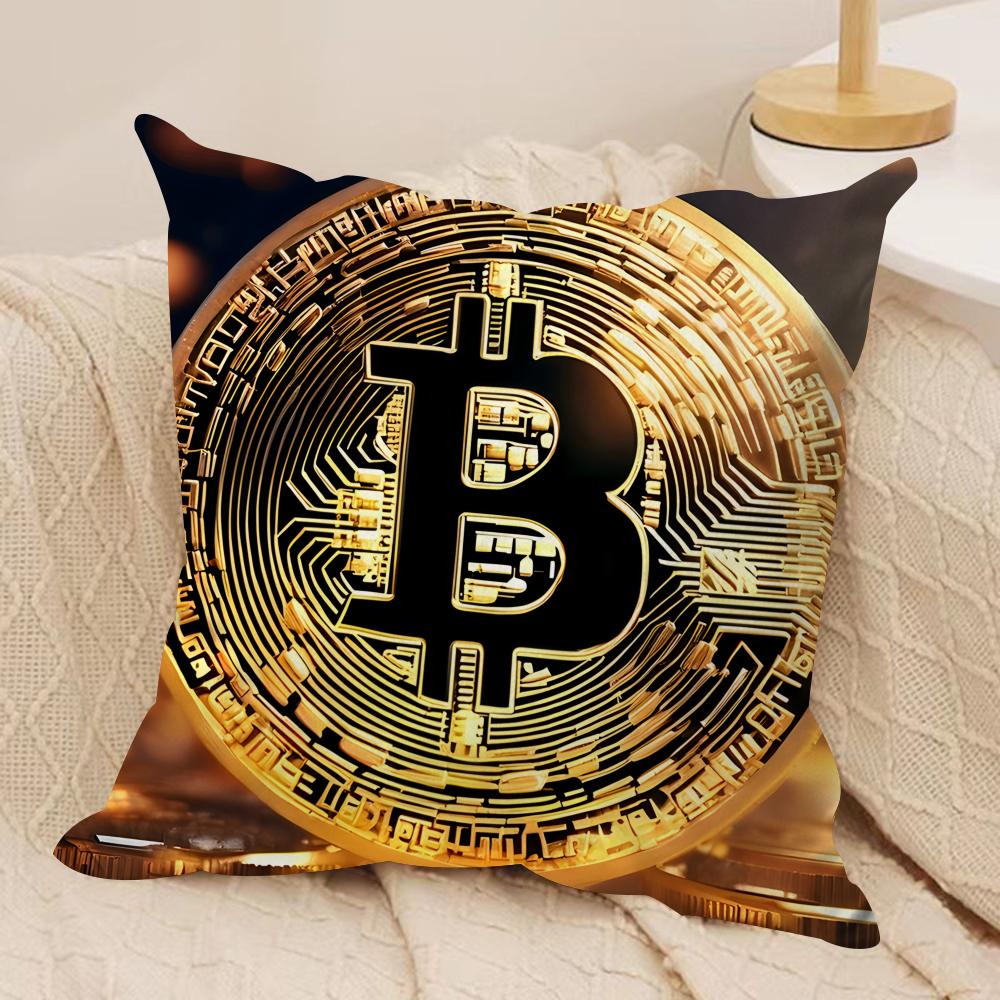 Крутая Модная Роскошная Наволочка для Подушки Bitcoin Шелковистый Короткий Плюш Невидимая Молния Пылезащитная Наволочка для Диванной Подушки для Домашнего Декора