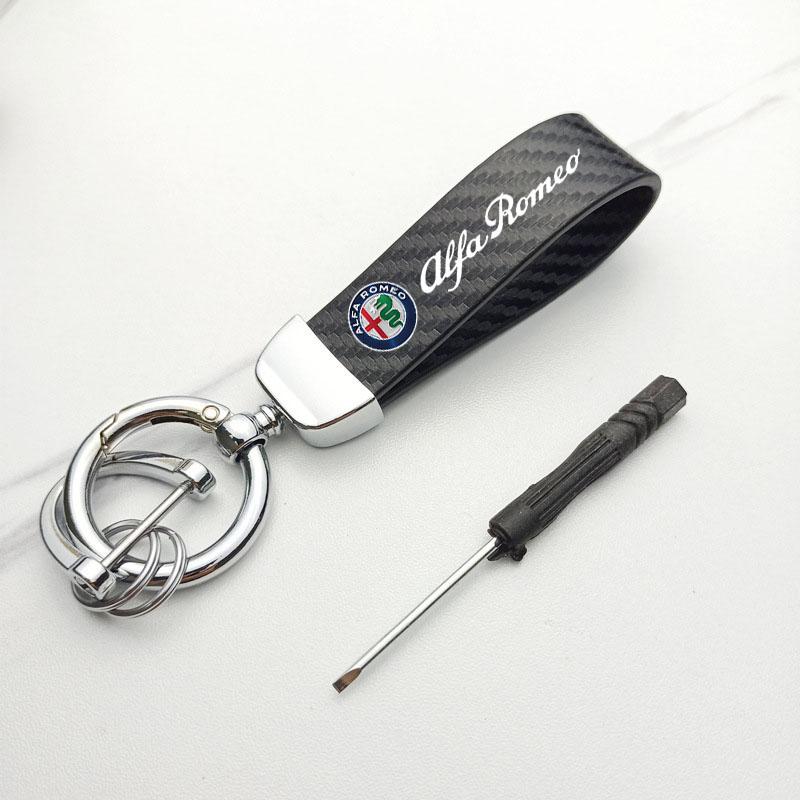 YYCE3 Car Key Chain Carbon Fiber Keychain Key Buckle Key Ring Gift For Alfa Romeo giulia stelvio giulietta 159 147 156 166 Accessories