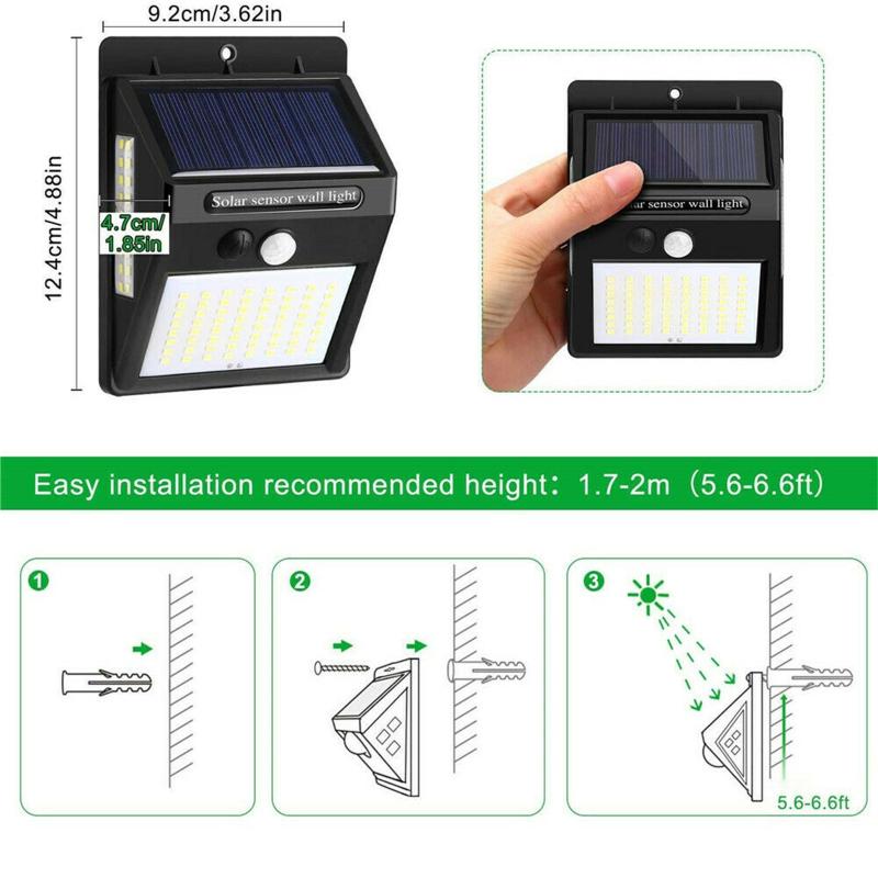 100 светодиодных солнечных настенных светильников Pir с датчиком движения IP65 водонепроницаемый широкий угол супер яркий безопасности на открытом воздухе