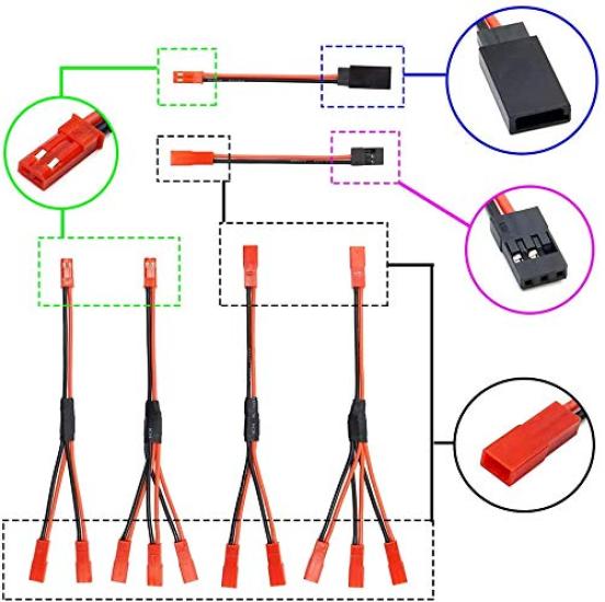 GTIWUNG Набор из 6 шт. 2-контактные штекеры и разъемы JST Y-разветвитель Кабель Адаптер-разъем для RC