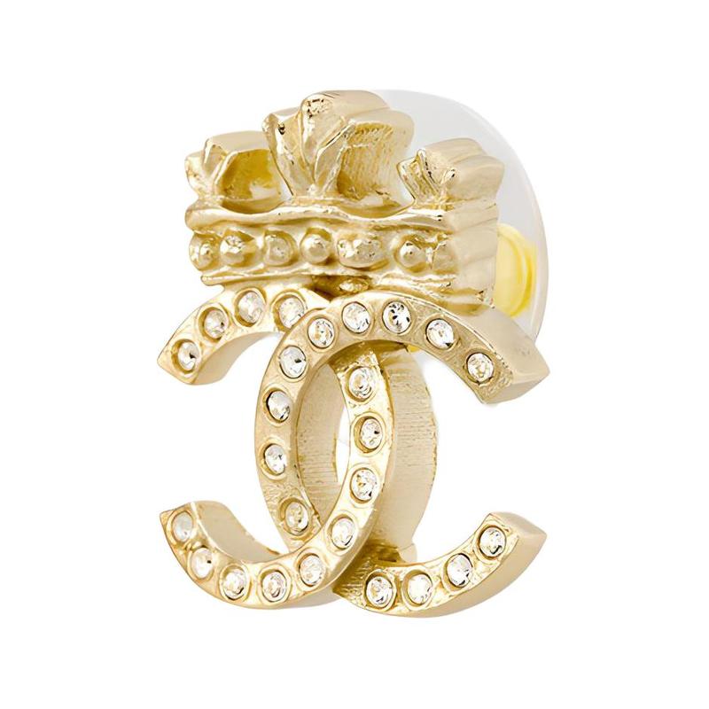 Chanel Серьги женские золотые Crown Classic с логотипом Double C, из золотого металла