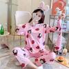 Женский пижамный комплект с длинным рукавом и мультяшным принтом - Милая домашняя одежда в корейском стиле для осени, зимы, весны - Доступен большой размер