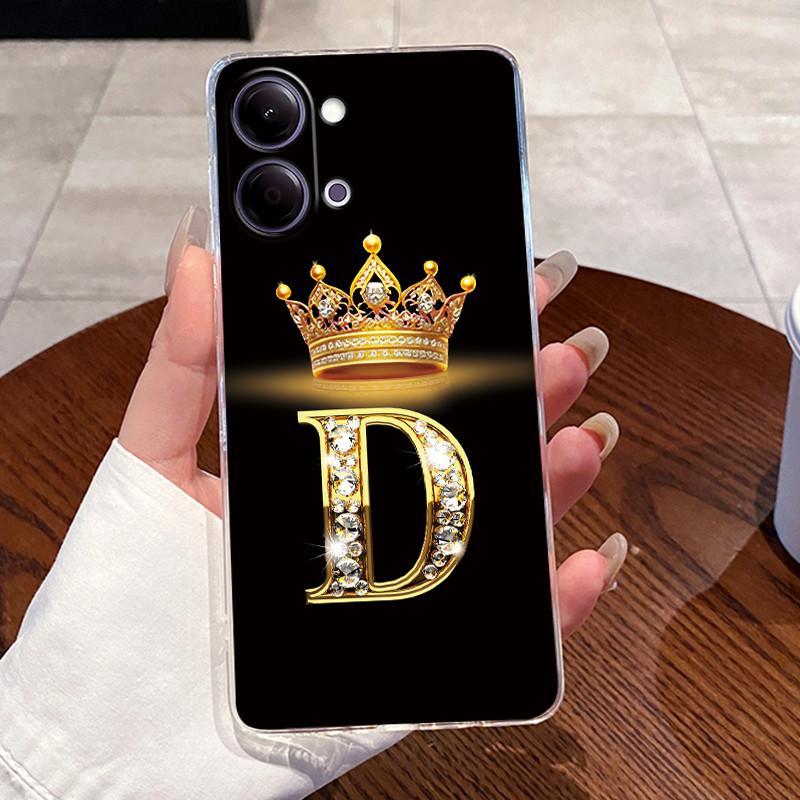 Case For Vivo Y05 4G/Y11D 4G/Y11 5G/Y21 5G Transparent TPU Shockproof Soft Casing Lucky A-Z Letters Crown Pattern Couple Shell