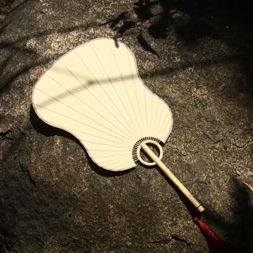 Handmade Japanese Style DIY Fan Bamboo Handle Round Fan Hand Painted Fan  Painting Creation