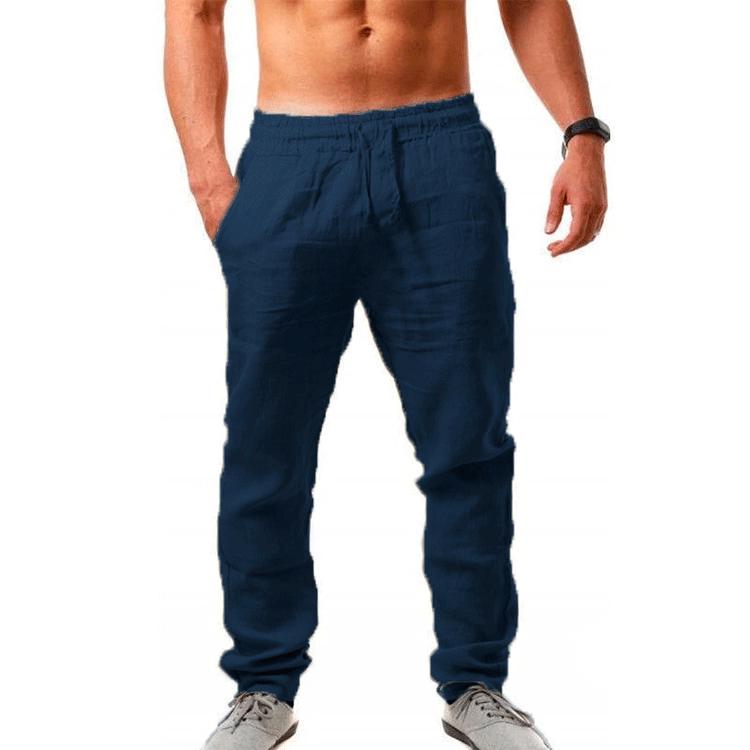 Men'S Hip Hop Breathable Cotton Hemp Sports Pants Trendy Fashion Solid Color Simple Thin Casual Pants